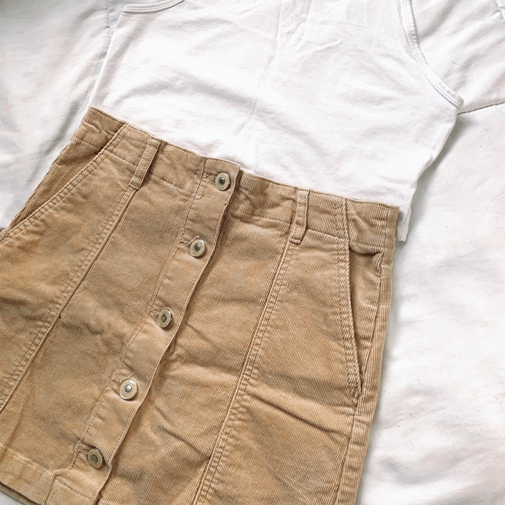 Tan Corduroy Button up Skirt